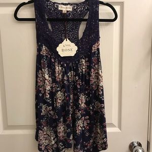 Dark blue lace floral tank